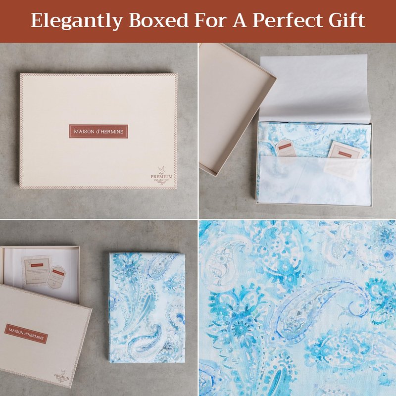 Maison d' Hermine Premium Table Cloth Rectangle Table 100% Combed Cotton 90 x 70 Inches Tablecloth Reusable Decorative for Dining Room, Farmhouse, Home, Party, Festive & Wedding - Paisley Blues