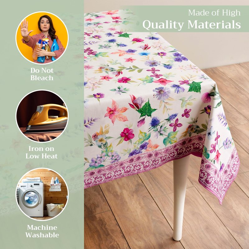 Maison d' Hermine Table Cloth Rectangle Table 100% Cotton 70 x 108 Inches Tablecloth Reusable Decorative for Dining Kitchen Room Farmhouse Home Gifts for Mothers Day Spring Summer - Chardon