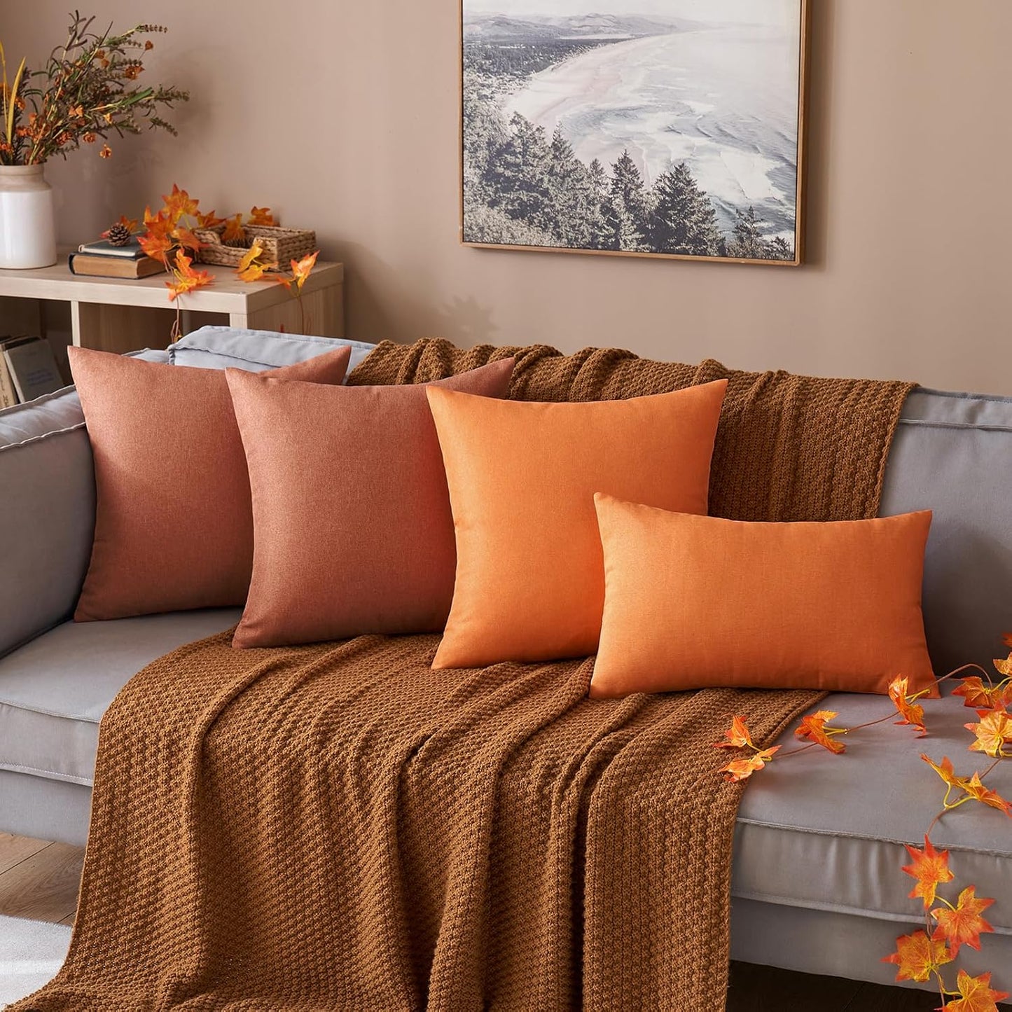 MIULEE Decorative Outdoor Throw Pillow Covers - Waterproof Faux Linen Cushion Cases | 20x12 Inch Rust (Pack of 2)