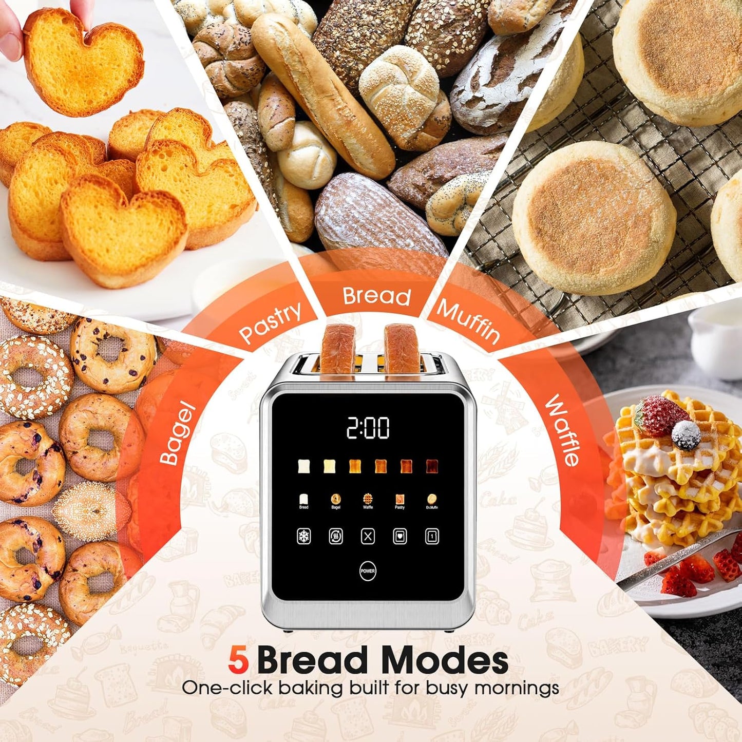 Skiennix 2-Slice Toaster - Smart Digital Touchscreen with Memory Function & Extra-Wide Slots