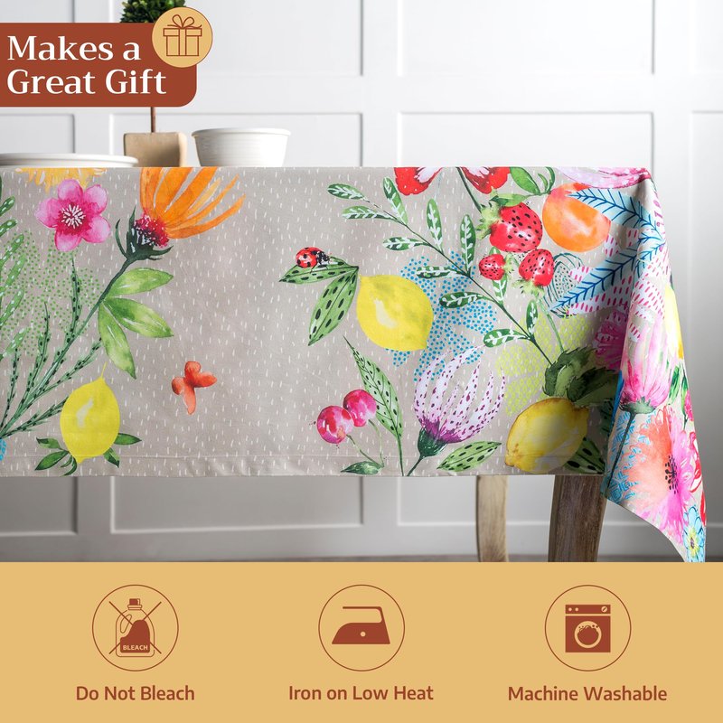 Maison d' Hermine Table Cloth Square Table 100% Cotton 60 x 60 Inches Tablecloth Reusable Decorative for Dining Kitchen Room Farmhouse Home Gifts for Mothers Day Spring Summer - Jardin D'Ete - Fog