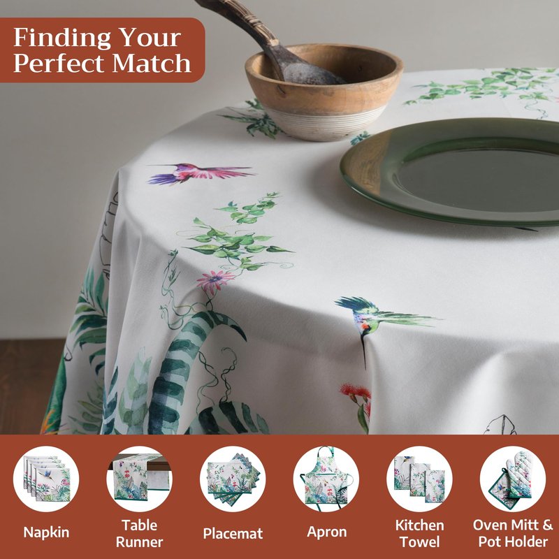Maison d' Hermine Table Cloth Round Table 100% Cotton 69 Round Inches Tablecloth Reusable Decorative for Dining Kitchen Room Farmhouse Home Gifts for Mothers Day Spring Summer - Tropiques