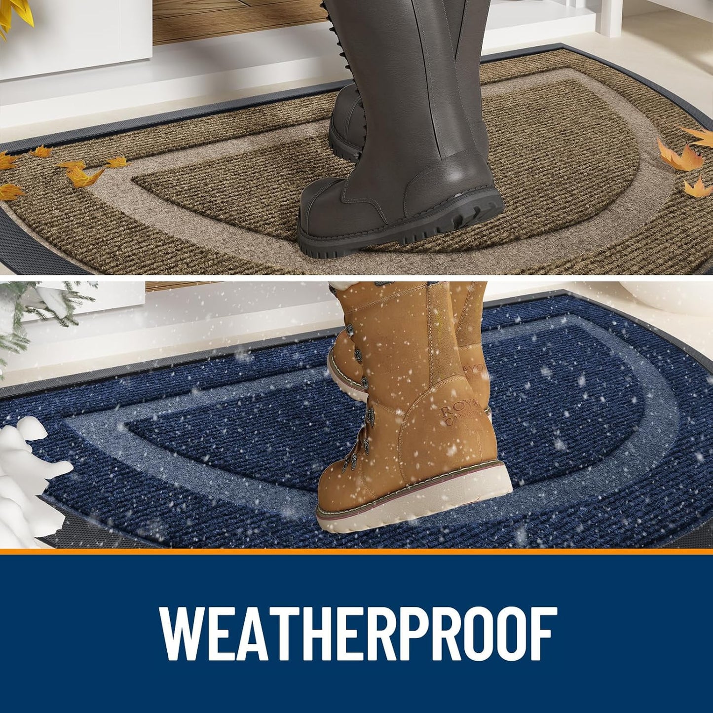 OLANLY Half Circle Door Mat - Waterproof All-Season Doormat for Indoor/Outdoor Use | 36x24, Beige