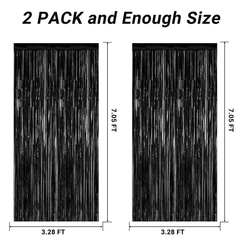 2 Pack Halloween Decor, 3.28 FT x 7.05 FT Purple and Black Foil Streamer, Metallic Fringe Curtains Tinsel Backdrop Party Streamer, Indoor Halloween Decorations Party Supplies Photo Booth Props
