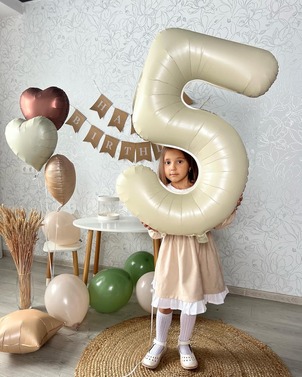 Skiennix 40-Inch Cream Number 5 Balloon - Perfect for 5th Birthday Party Decorations