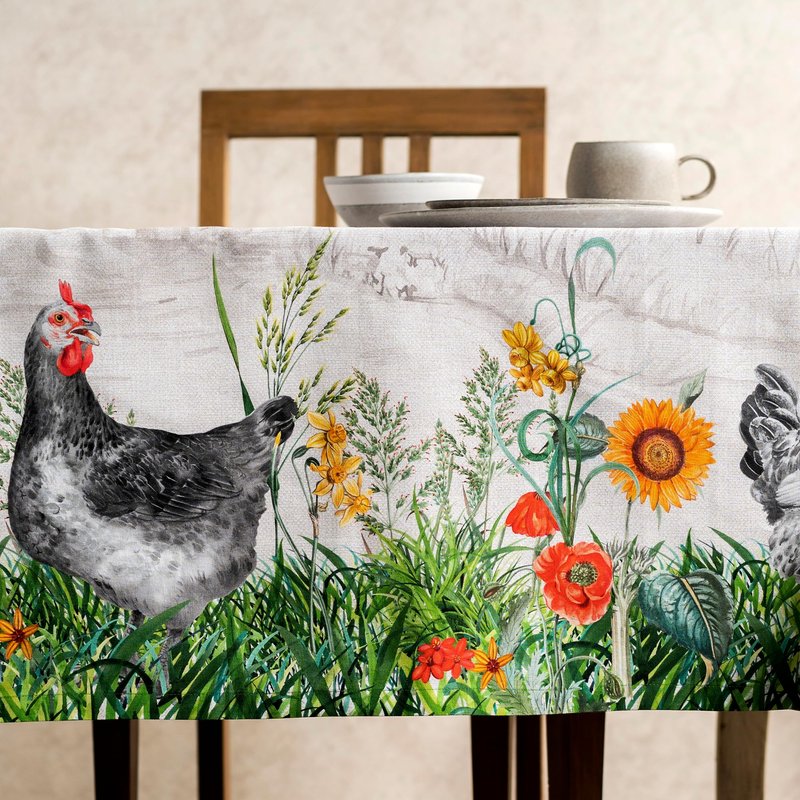 Maison d' Hermine Table Cloth Square Table 100% Cotton 60 x 60 Inches Tablecloth Reusable Decorative for Dining Kitchen Room Farmhouse Home Gifts for Mothers Day Spring Summer - Basse Cour