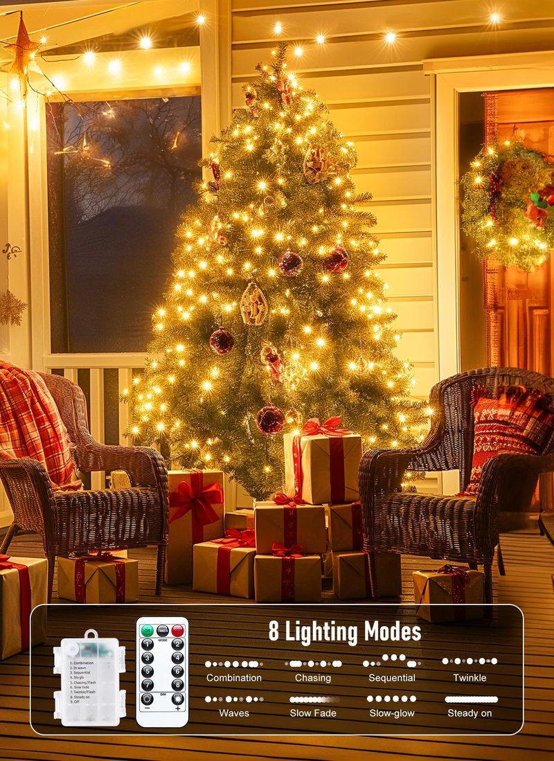 Minetom Fairy Lights Battery Operated with Remote, 66Ft 200 LED Waterproof String Lights Indoor Outdoor, Starry Twinkle Light for Christmas Home Bedroom Wedding DIY Centerpiece Decor