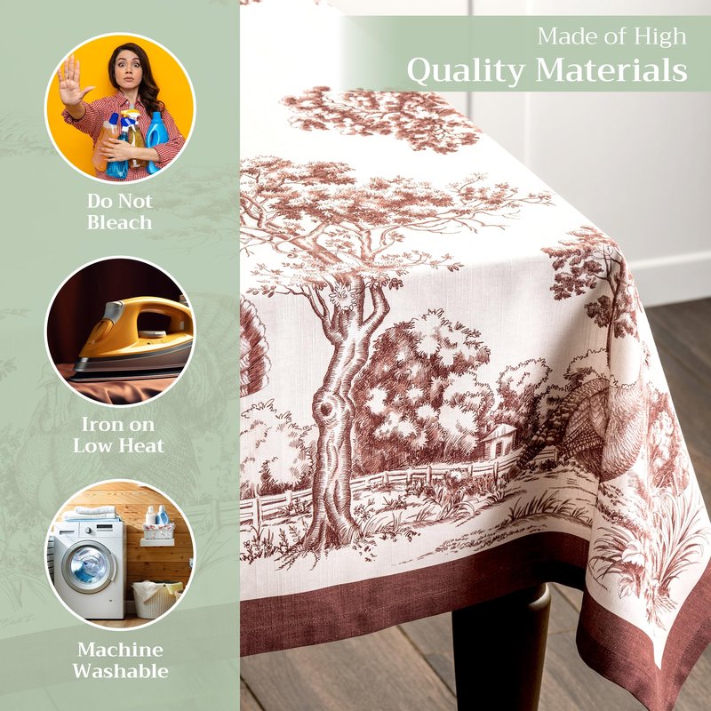 Maison d' Hermine Table Cloth Rectangle Table 100% Cotton 70 x 108 Inches Fall Tablecloth Reusable Everyday Use for Thanksgiving Christmas Decorations Dining Farmhouse Party (Holy Jouy - Brown)