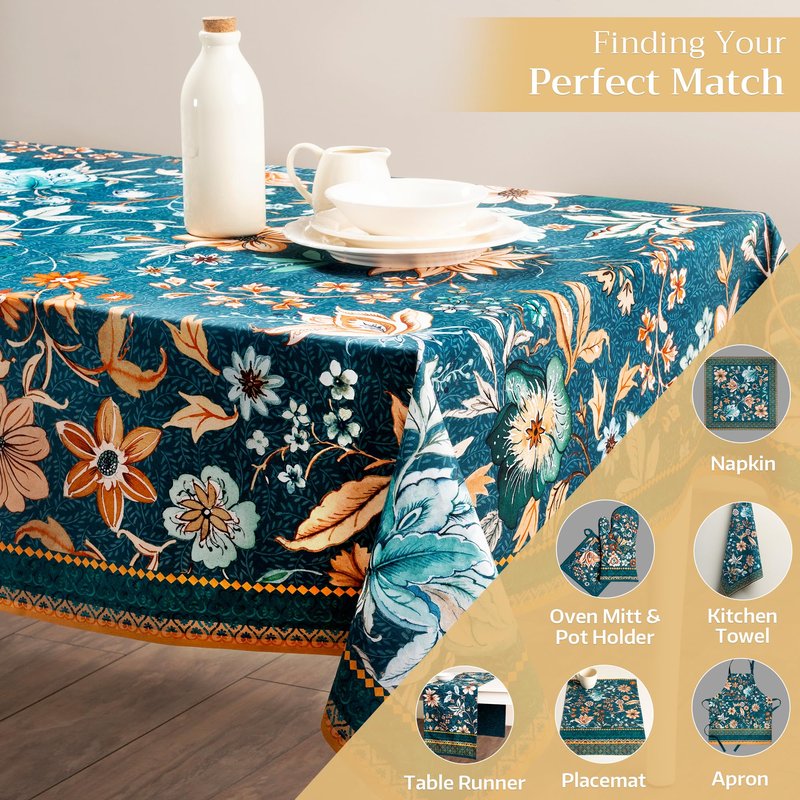 Maison d' Hermine Table Cloth Rectangle Table 100% Cotton 54 x 72 Inches Fall Tablecloth Reusable Everyday Use for Thanksgiving Christmas Decorations Dining Farmhouse Party (Luxury Loft - Dark Teal)