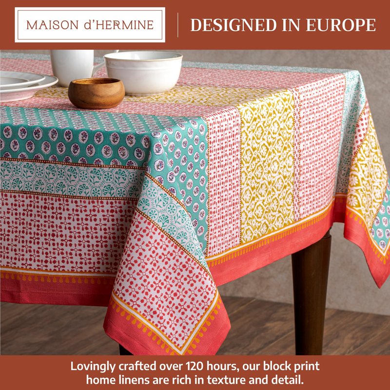 Maison d' Hermine Table Cloth Rectangle Table 100% Cotton 60 x 90 Inches Tablecloth Reusable Decorative for Dining Kitchen Room Farmhouse Home Gifts for Mothers Day Spring Summer - Provence