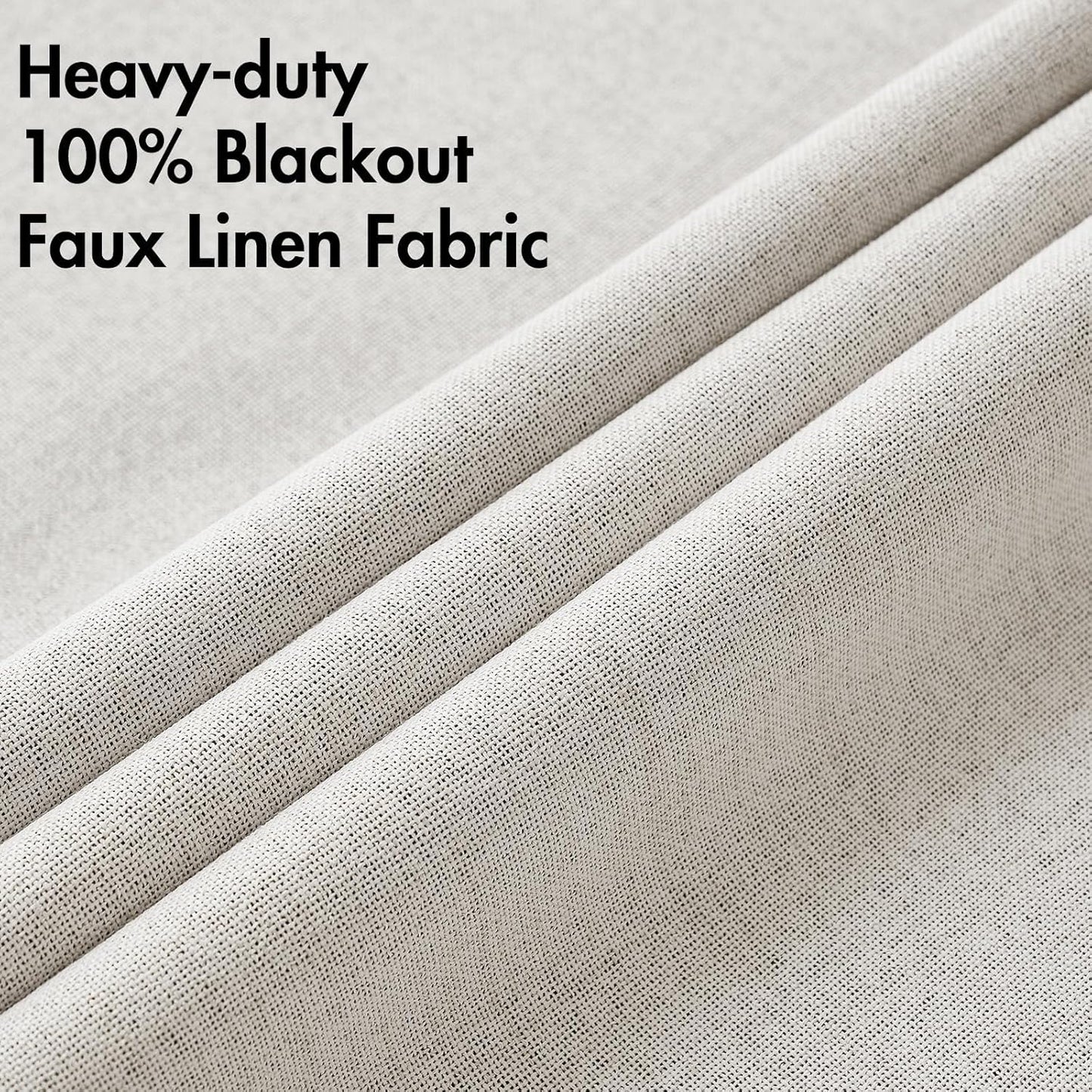 MIULEE 100% Blackout Linen Textured Curtains - Solid Thermal Insulated Cream White | Luxury Room Darkening Drapes 52 x 84 Inch (2 Panels)