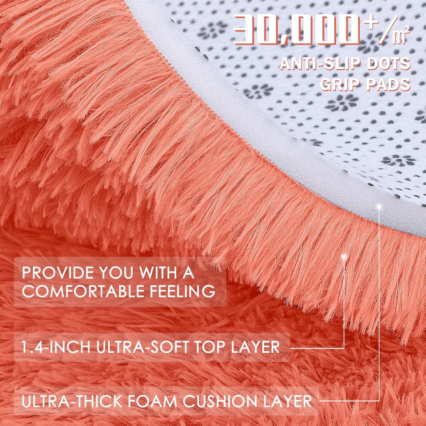 OLANLY Large Machine Washable Area Rug - Soft Fluffy Shaggy Carpet for Living Room & Bedroom | Coral Red 9x12
