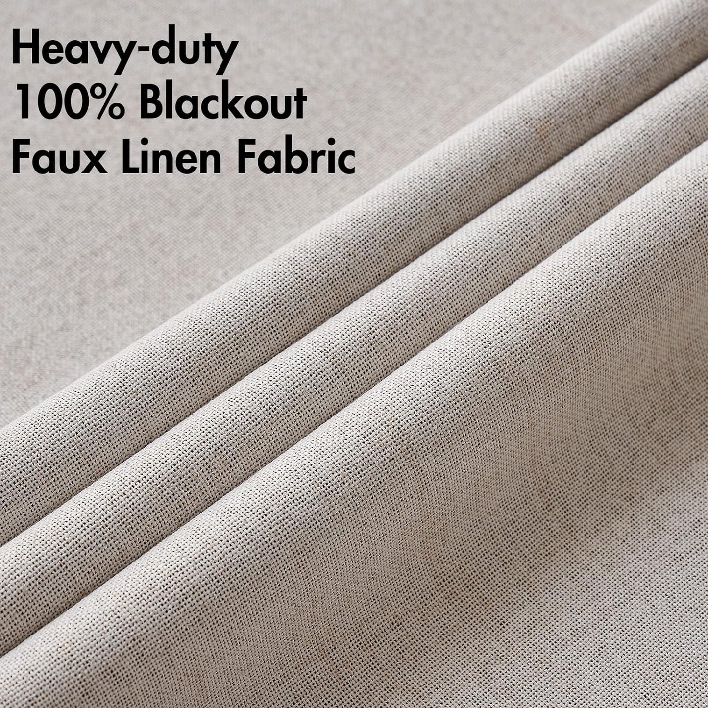 MIULEE 100% Blackout Linen Textured Curtains - Thermal Insulated Ivory Drapes for Bedroom | 52 x 72 Inch (2 Panels)