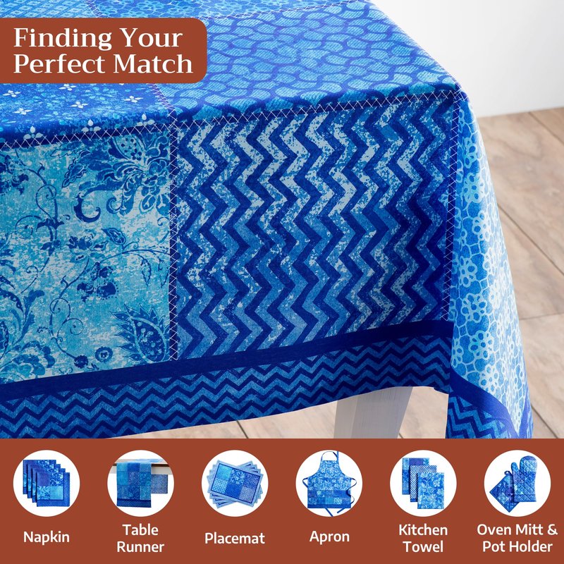 Maison d' Hermine Table Cloth Square Table 100% Cotton 54 x 54 Inches Tablecloth Reusable Decorative for Dining Kitchen Room Farmhouse Home Gifts for Mothers Day Spring Summer - Indigo Love