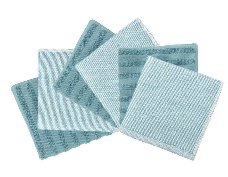 Bumble Premium Dish Cloths 13"x13" (6 Pack) | 100% Natural Ring Spun Cotton | 400 GSM | Highly Absorbent & Soft |Yarn Dyed & Solid Dyed Terry Dish Cloth Set - Aqua