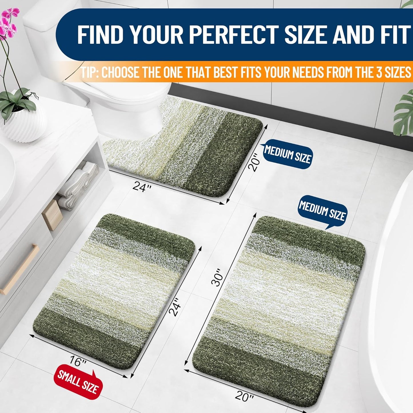 OLANLY Bathroom Rugs - Extra Soft Microfiber Mat | Quick Dry, Machine Washable, 30x20, Dark Green