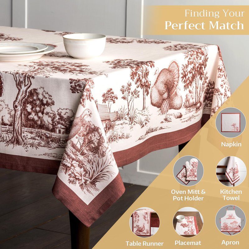 Maison d' Hermine Table Cloth Rectangle Table 100% Cotton 70 x 108 Inches Fall Tablecloth Reusable Everyday Use for Thanksgiving Christmas Decorations Dining Farmhouse Party (Holy Jouy - Brown)
