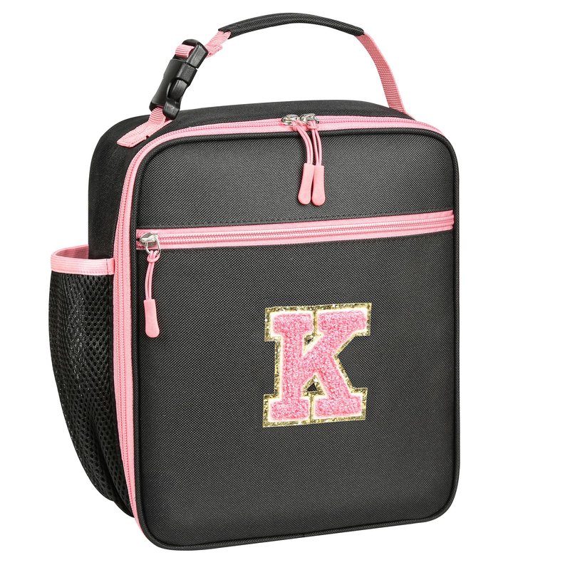WOBAGMEN Initial Lunch Box for Women Girls,Insulated Lunch Bag with Monogram Letter,Cute Personalized Thermal Lunch Box for Teens Kids Adult for Work Camping Back to School Gift (pink, K)