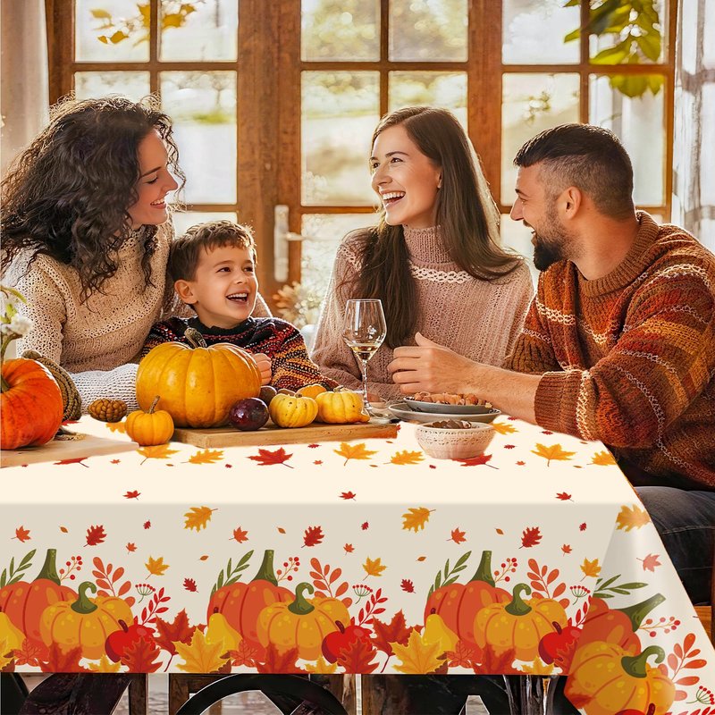 3 Pack Thanksgiving Disposable Tablecloths,54 x 108 Inch Thanksgiving Decorations,Give Thanks Table Cloth for Rectangular,Pumpkin Maple Tablecloths for Home,Party,Outdoor Picnic,Fall Theme,Baby Shower