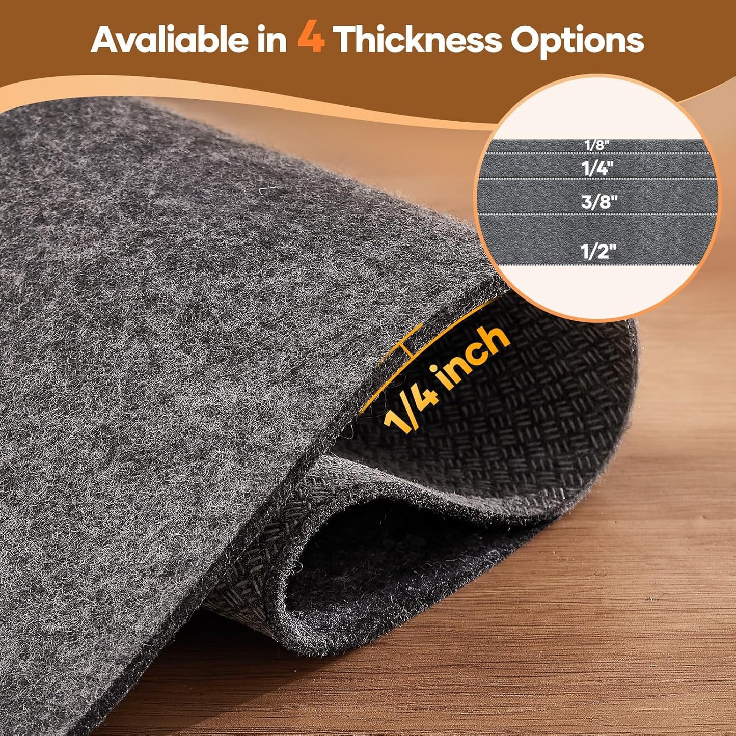 Veken Non-Slip Rug Pad Gripper - Cushioned Felt & Silicone Backing | 9 x 12 Ft, 1/4 Inch Thick