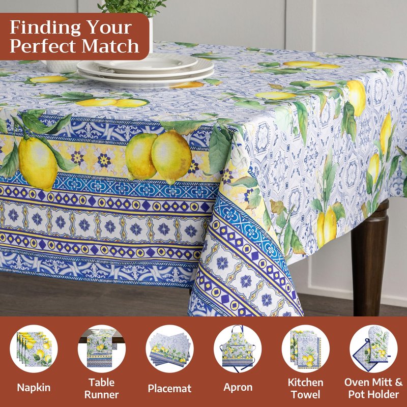 Maison d' Hermine Table Cloth Rectangle Table 100% Cotton 54 x 72 Inches Tablecloth Reusable Decorative for Dining Kitchen Room Farmhouse Home Gifts for Mothers Day Spring Summer - Citrus