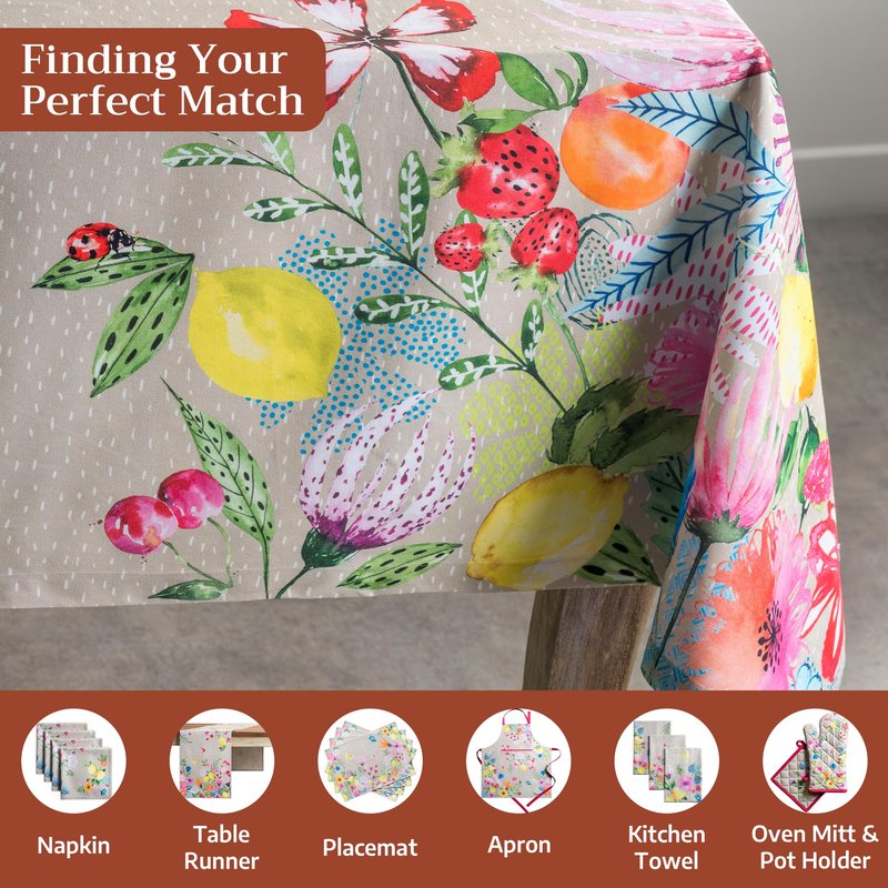 Maison d' Hermine Table Cloth Rectangle Table 100% Cotton 70 x 108 Inches Tablecloth Reusable Decorative for Dining Kitchen Room Farmhouse Home Gifts for Mothers day Spring Summer - Jardin D'Ete - Fog