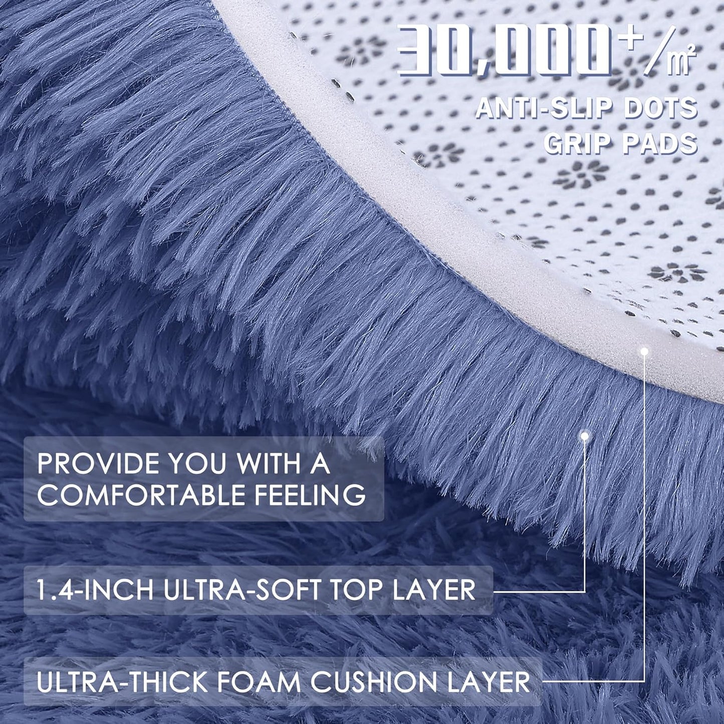 OLANLY Denim Blue Round Area Rug - Soft, Fluffy, Machine Washable 8 ft Circle Carpet for Bedroom & Living Room
