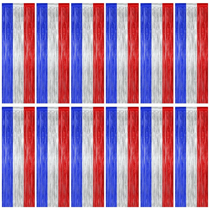 12 Pack Christmas Party Backdrop, 3.28 FT x 7.05 FT Red Silver Green Foil Streamer, Metallic Fringe Curtains Tinsel Streamer, Hanging Christmas Decorations Picture Props Door Decor