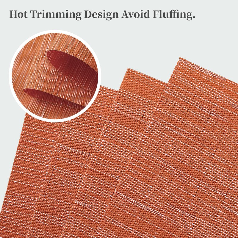 Leetaltree Orange Placemats Set of 12 - Heat Resistant Non-Slip Place mats for Dining Table, Washable Durable PVC Vinyl Woven Table Mats（Orange, 12）