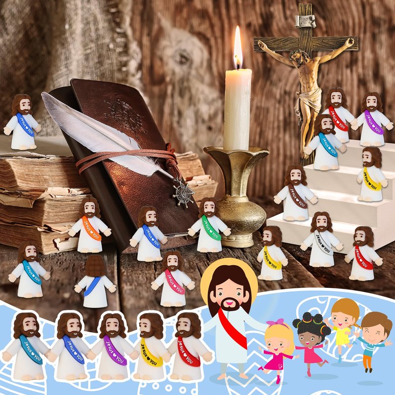 Bamamon 30 Pcs Little Jesus Figures, Mini Jesus Figurines in Bulk Easter Jesus Loves You Tiny Christ Toys to Hide and Seek Sunday School Religious Party Favors Baptism Gifts for Easter Egg Stuffers