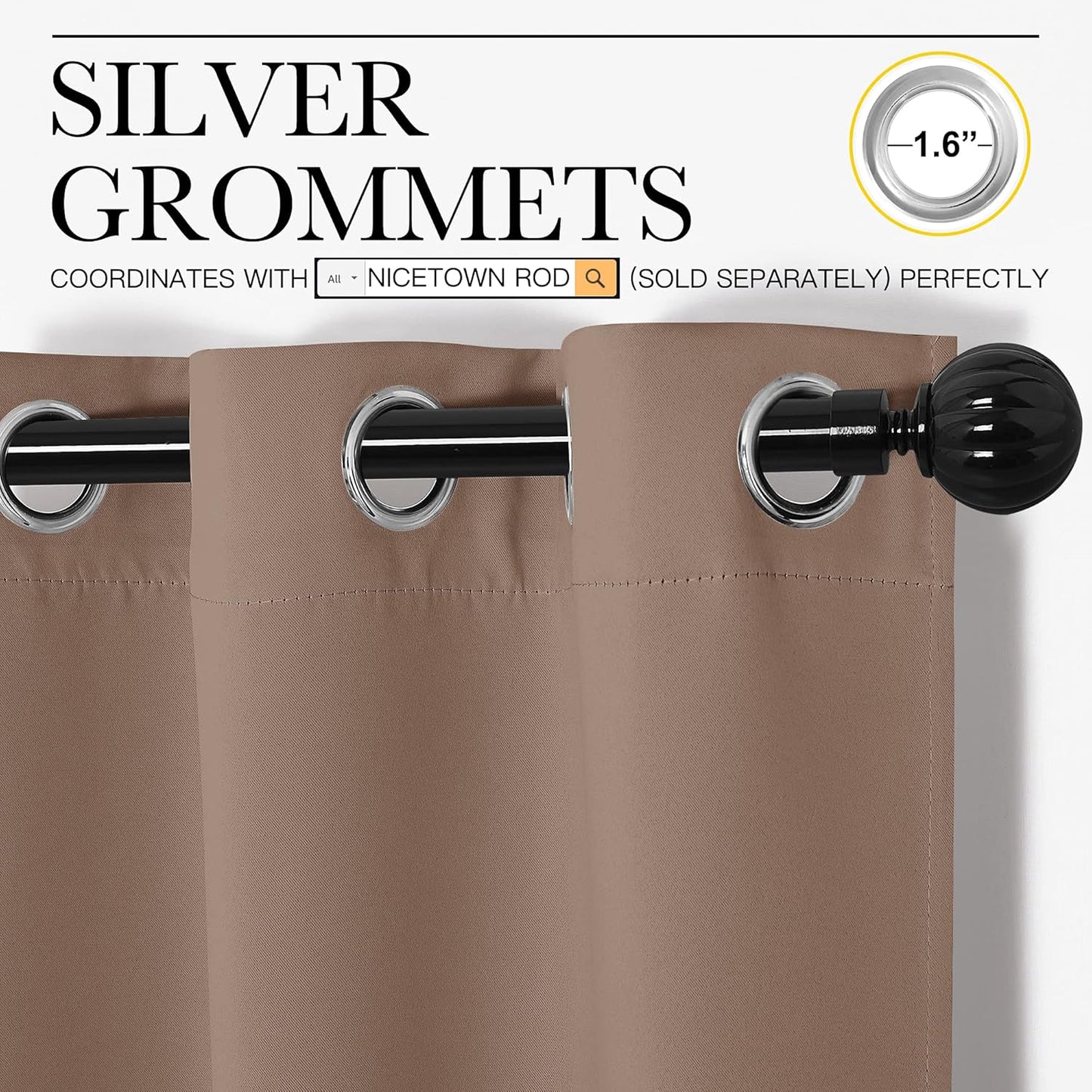 NICETOWN Blackout Curtains - Thermal Insulated Grommet Drapes for Bedroom | Set of 2 Panels, 42x63 Inch, Cappuccino