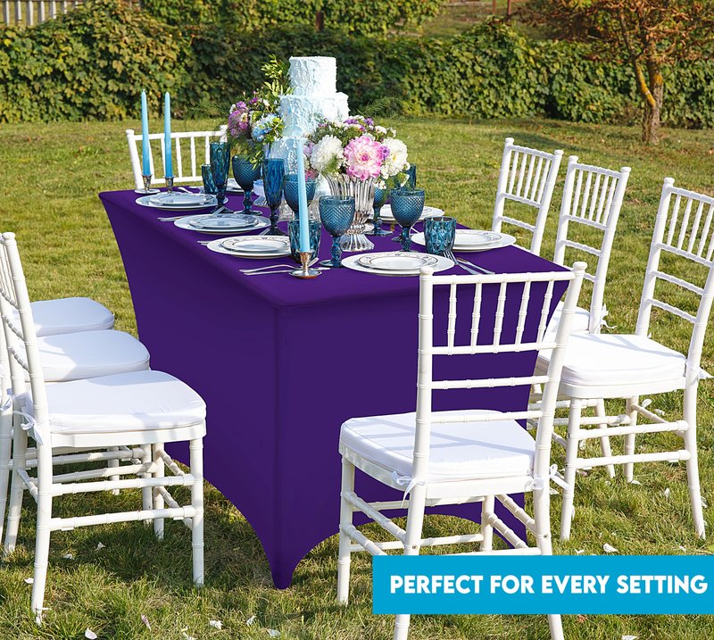 Utopia Kitchen Spandex Tablecloth 2 Pack [8FT, Purple] Tight, Fitted, Washable and Wrinkle Resistant Stretch Table Cloth Rectangle Cover for Trade Show, Weddings & Parties [96Lx30Wx30H Inch]