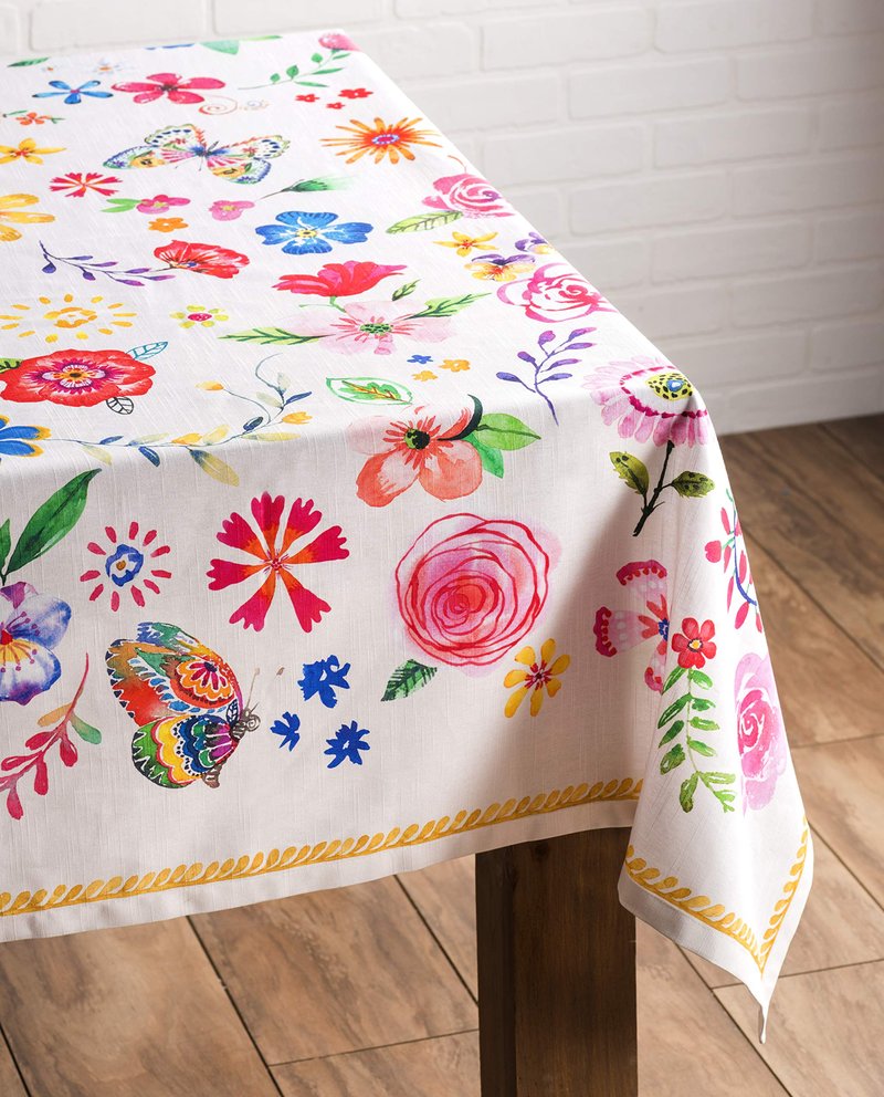 Maison d' Hermine Table Cloth Rectangle Table 100% Cotton 60 x 108 Inches Tablecloth Reusable Decorative for Dining Kitchen Farmhouse Home Gifts for Mothers Day Spring Summer- Happy Florals - Sweety