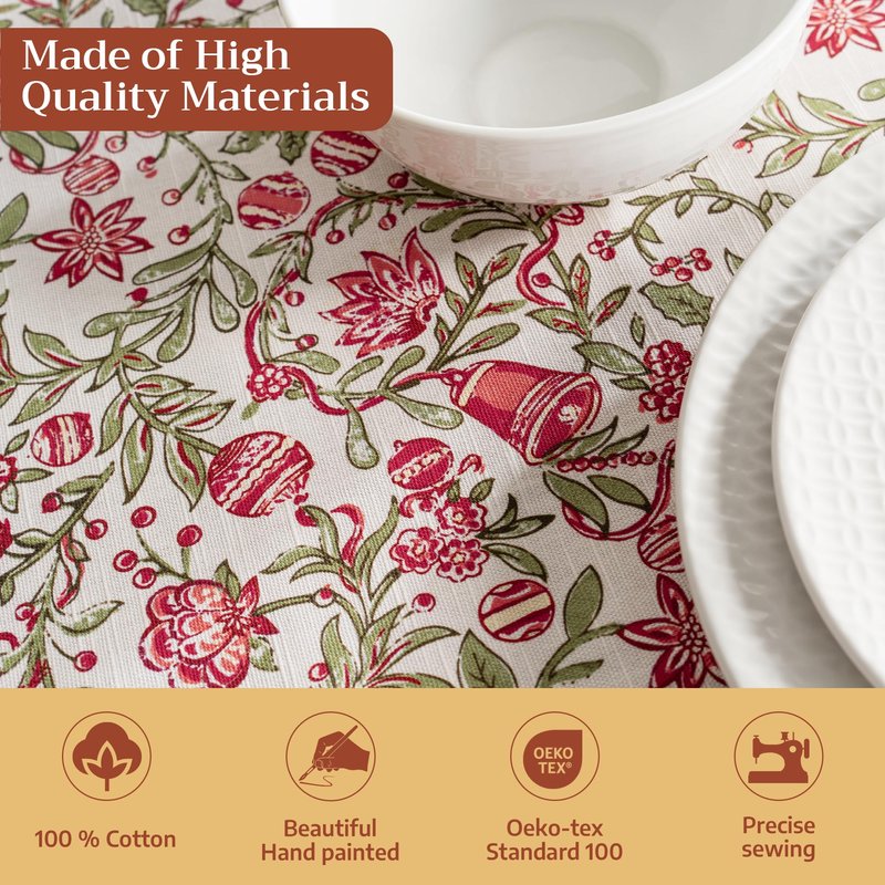 Maison d' Hermine Table Cloth Square Table 100% Cotton 60 x 60 Inches Fall Tablecloth Reusable Everyday Use for Thanksgiving Christmas Decorations Dining Farmhouse Party (Reveillon Au Jardin)