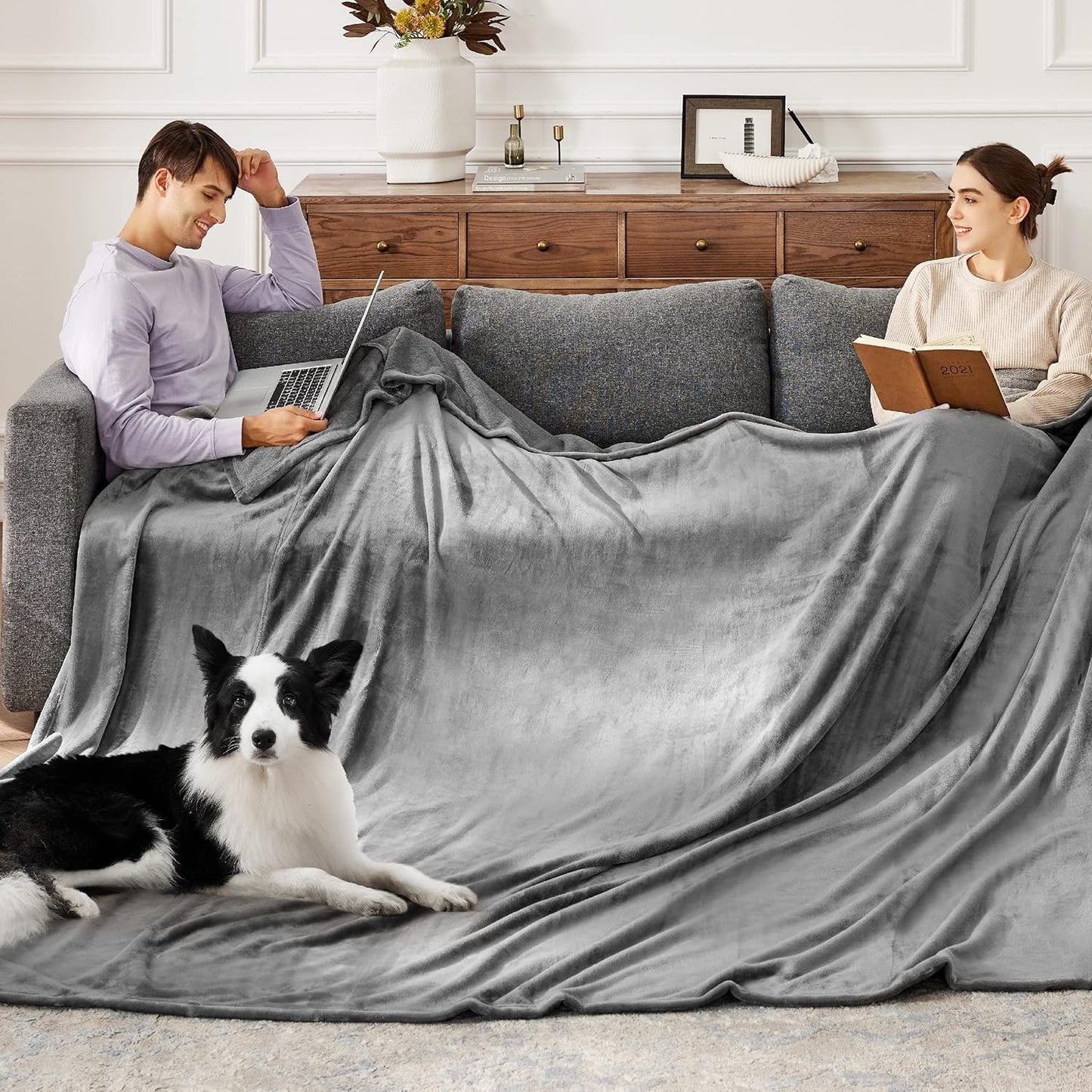 Bedsure GentleSoft Fleece Bed Blanket - Oversized Luxury Grey Microfiber, 120x120 Inches for Cozy Home Decor