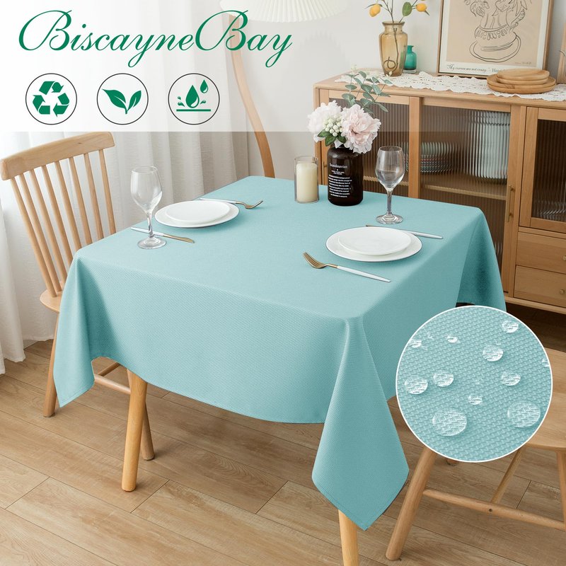 Biscaynebay Textured Fabric Square Tablecloths 90x90 Inches, Silver Grey Water Resistant Spill Proof Card Table Cloth Folding Table Cover for Dining, Kitchen, Wedding and Parties, Machine Washable
