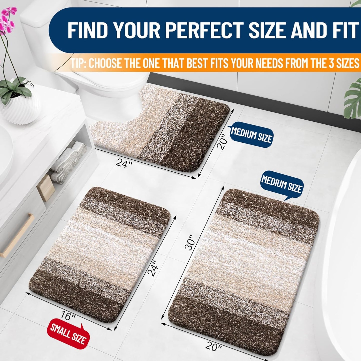 OLANLY Large Bathroom Rugs - Extra Soft Microfiber Mat, Quick Dry & Washable, 45x27, Light Brown