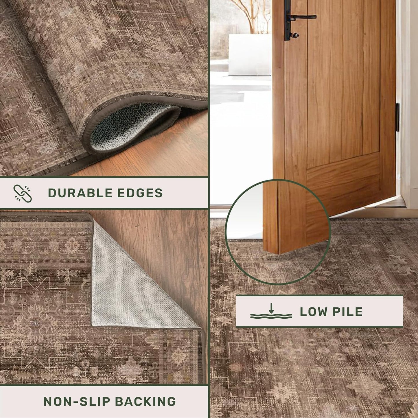 Regine Switzerland Brown 2x4 Entryway Runner Rug - Non-Slip, Washable, Vintage Taupe for Indoor Use