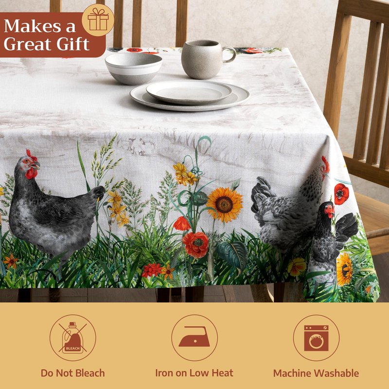 Maison d' Hermine Table Cloth Rectangle Table 100% Cotton 54 x 72 Inches Tablecloth Reusable Decorative for Dining Kitchen Room Farmhouse Home Gifts for Mothers Day Spring Summer - Basse Cour