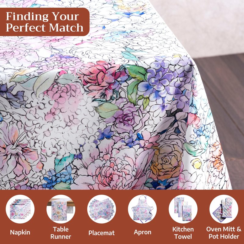 Maison d' Hermine Table Cloth Rectangle Table 100% Cotton 70 x 90 Inches Tablecloth Reusable Decorative for Dining Kitchen Room Farmhouse Home Gifts for Mothers Day Spring Summer - Floral Love