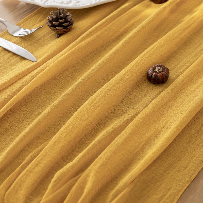 Keketoarrange 6pcs Golden Gauze Rustic Cheesecloth Table Runner 120 Inch 10 FT for Wedding Baby Shower Bridal Shower Birthday Engagement Garden Outdoor Party Long Sheer Boho Decorations