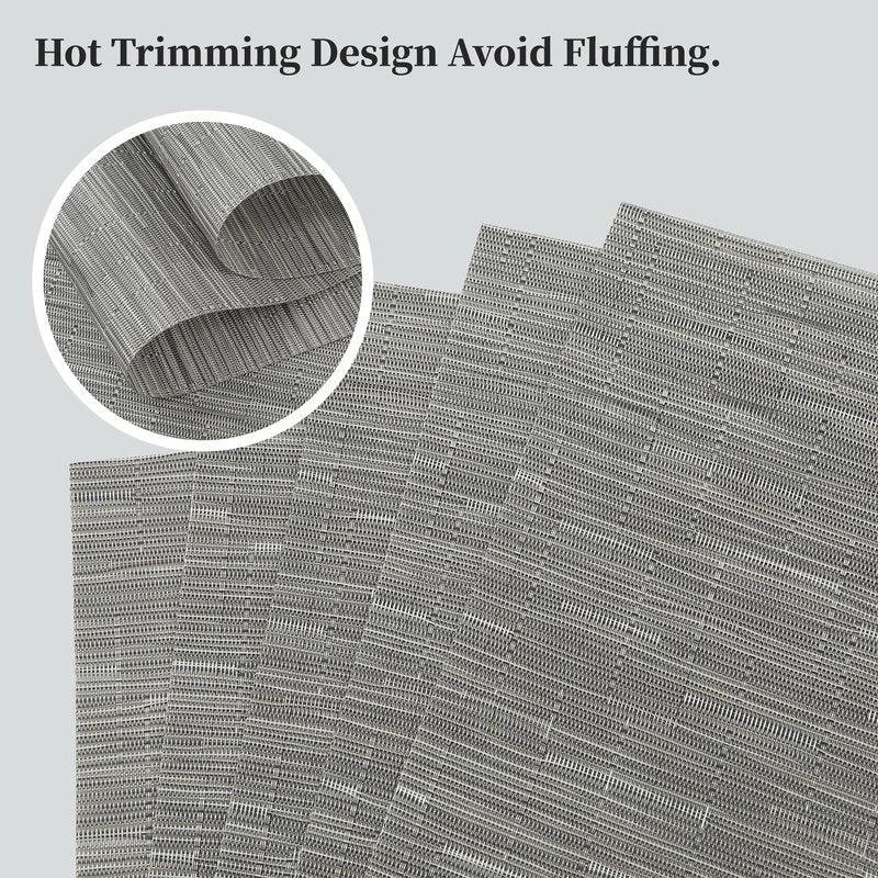 Leetaltree Silver Placemats Set of 6 - Heat Resistant Non-Slip Place mats for Dining Table, Washable Durable PVC Vinyl Woven Table Mats（Silver, 6）