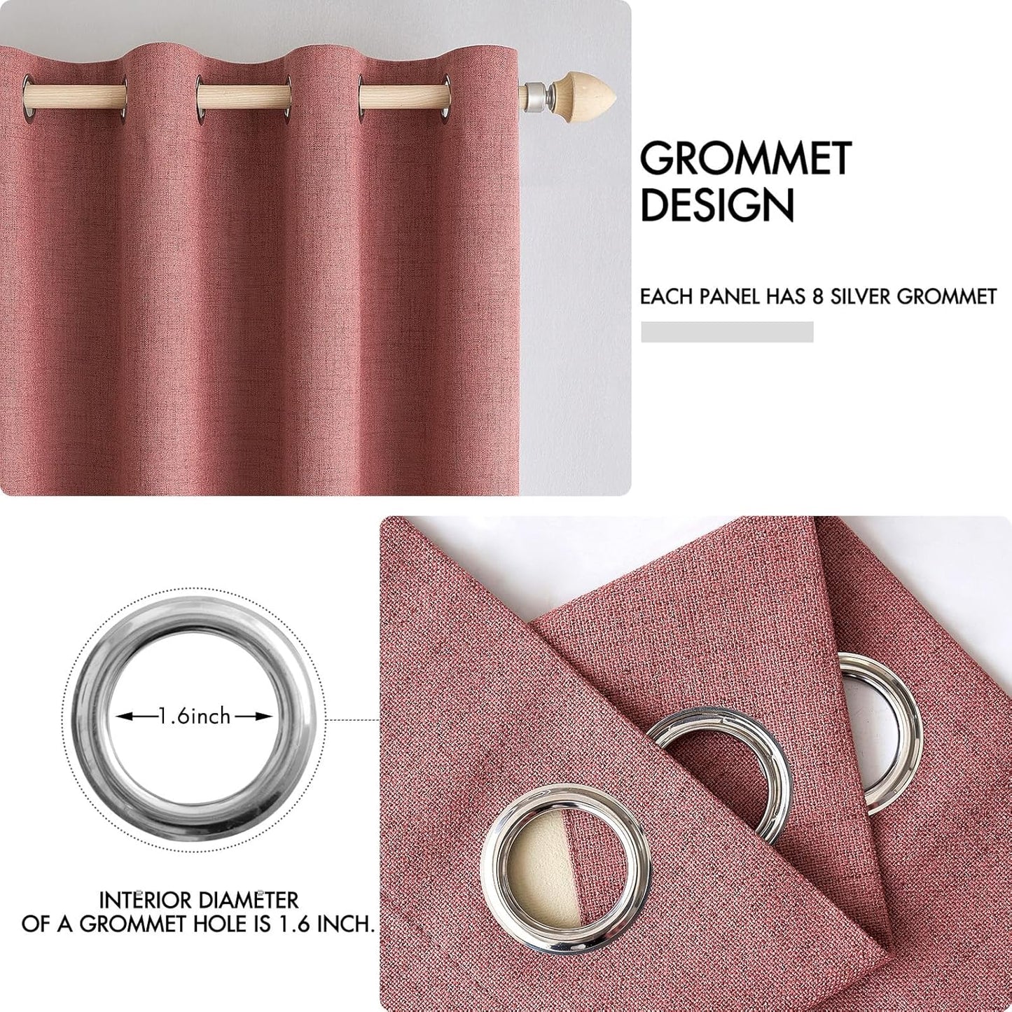 MIULEE 100% Blackout Linen Textured Curtains - Thermal Insulated Dusty Rose Drapes | 52 x 120 Inch (2 Panels)