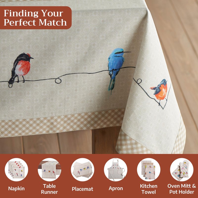 Maison d' Hermine Table Cloth Rectangle Table 100% Cotton 60 x 120 Inches Tablecloth Reusable Decorative for Dining Kitchen Room Farmhouse Home Gifts for Mothers Day Spring Summer - Birdies on Wire