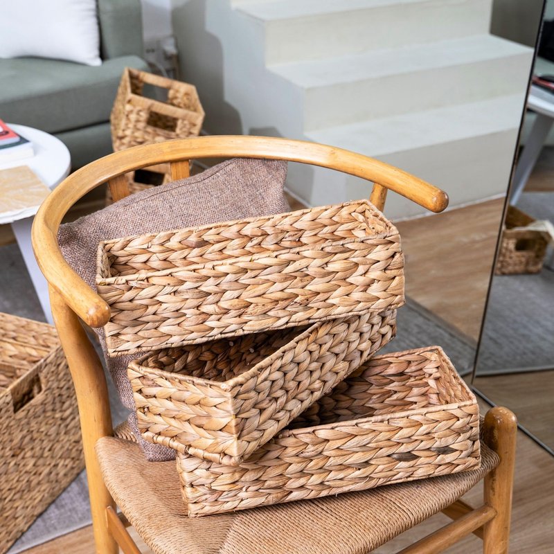 M4DECOR Set of 3 Wicker Toilet Paper Holders – Toilet Tank Basket, Back of Toilet Basket, Wicker Baskets for Storage and Decorative Bathroom Organization