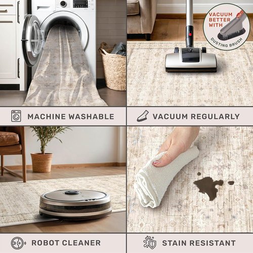 Farmhouse Bathroom Rug by Washable Cream - Non-Slip 3x5 Area Rug for Kitchen, Bedroom & Entryway in Soft Beige