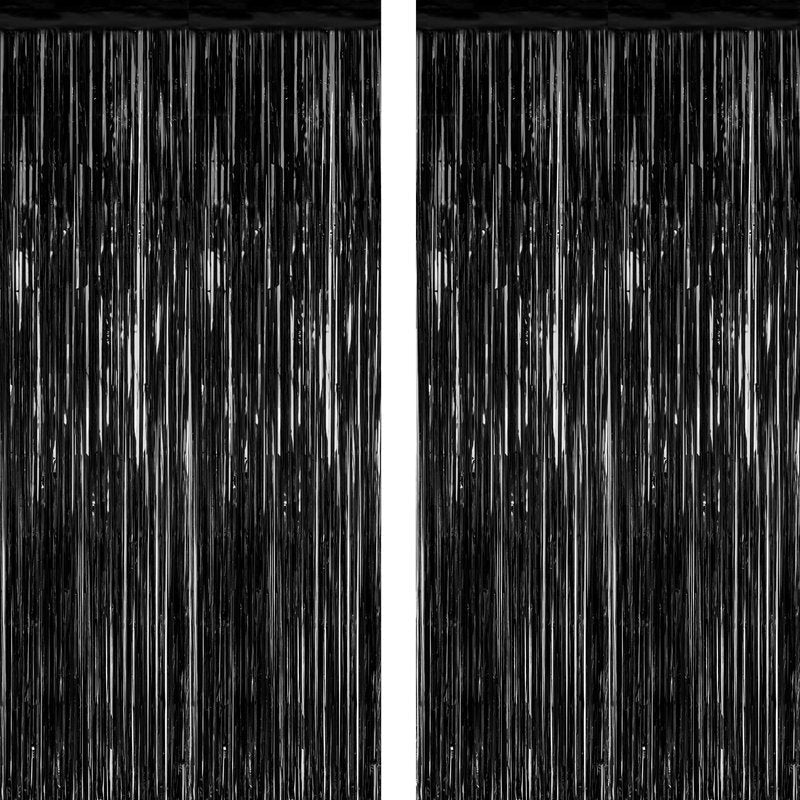 2 Pack Halloween Decor, 3.28 FT x 7.05 FT Purple and Black Foil Streamer, Metallic Fringe Curtains Tinsel Backdrop Party Streamer, Indoor Halloween Decorations Party Supplies Photo Booth Props