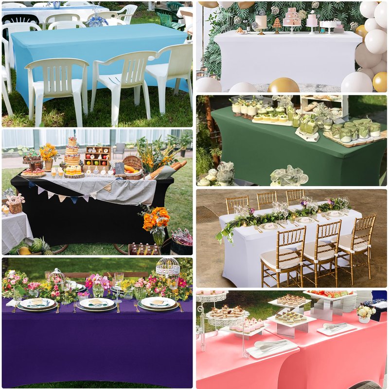 Obstal 6ft Stretch Spandex Table Cover - 2 Pack Universal Rectangular Fitted Tablecloth Protector for Wedding, Banquet and Party, White