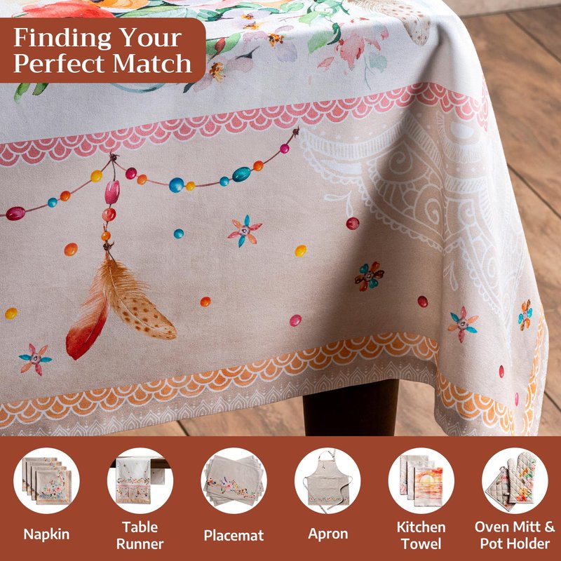 Maison d' Hermine Table Cloth Square Table 100% Cotton 60 x 60 Inches Tablecloth Reusable Decorative for Dining Kitchen Room Farmhouse Home Gifts for Mothers Day Spring Summer - Ibiza - Beige