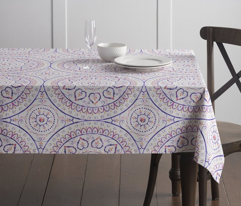 Maison d' Hermine Table Cloth Round Table 100% Cotton 63 Round Inches Tablecloth Reusable Decorative for Dining Kitchen Room Farmhouse Home Gifts for Mothers Day Spring Summer - Mandala
